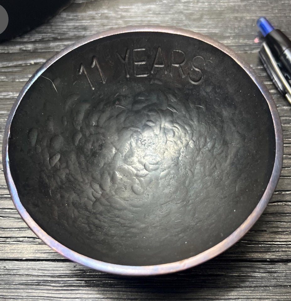 Personalized hand hammered finish steel 3.5 inch ring bowl